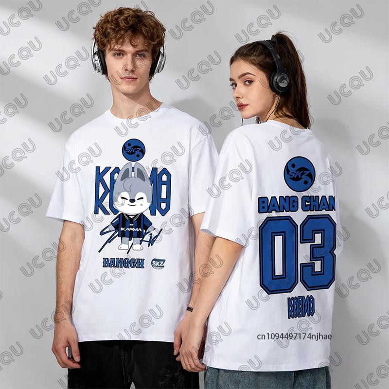 2026 Hot Sale Summer Kpop KARMA HYUNJIN Cartoon Print Cotton Couple Tshirt For Women Men Short Sleeve Tees Casual Kids/Adult Top