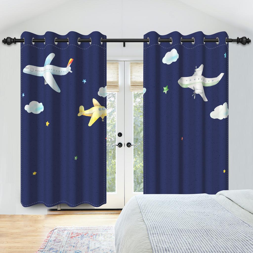 2Pcs Cosmic Galaxy Planets Curtains Galaxy Whale Children Room Bedroom Window Decorations Room Blackout Thermal Insulated Drapes