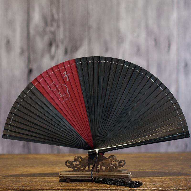 Creative and Elegant All-Bamboo Folding Fan from Laochangmen, Plain Color Fan, Hanfu Ancient Style, Simple and Fashionable Retro Bamboo Green