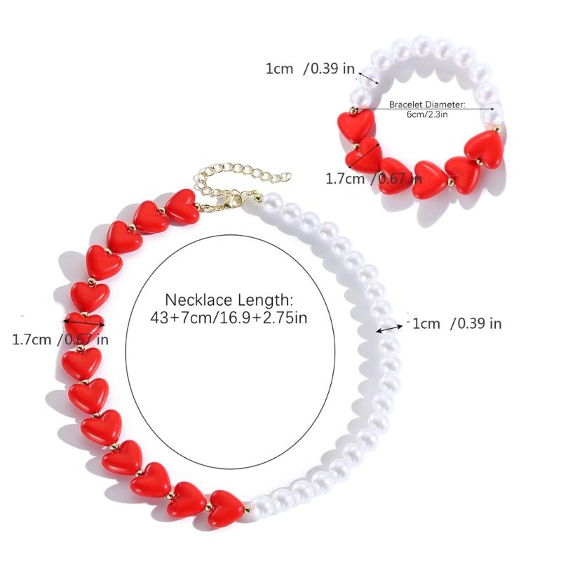 Elegant Heart Shaped Resin and Imitation Pearls Beaded Necklace Fashion Accessory for Women’s Romance Daily Wear