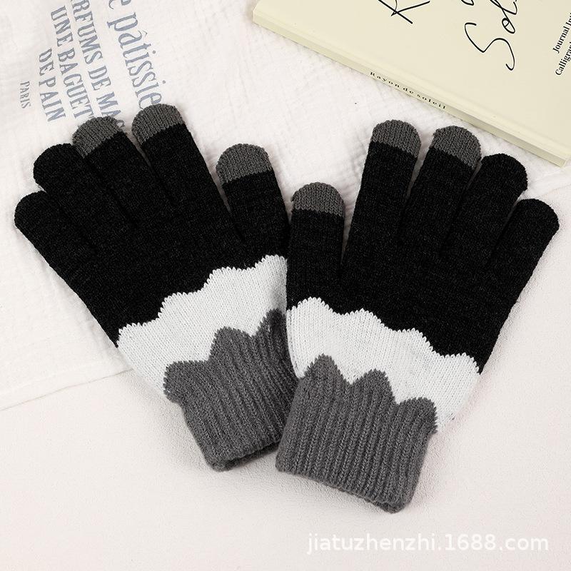 Double Layer Gloves Fleece Lined Thick Polar Fleece Jacquard Knit Warm Winter Riding Ski Gloves Women