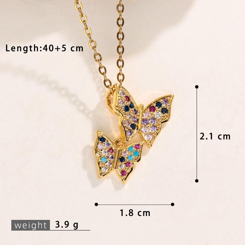 Korean Style Butterfly Pendant Necklace: Women's Colorful Zircon & Copper Jewelry, Non-Fading, Hot Selling Trend.