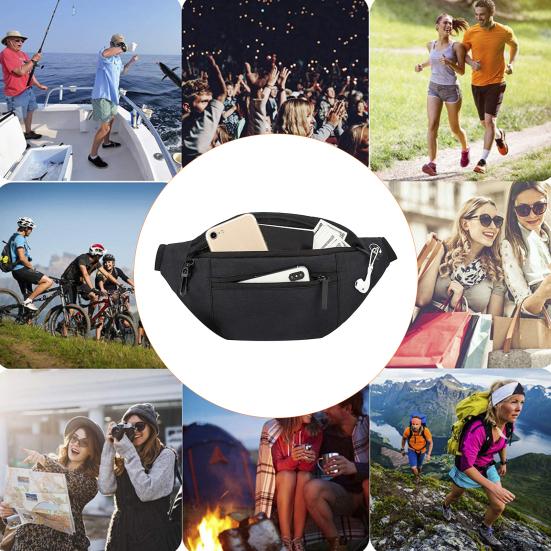 Reflective Waist Bag with Headphone Jack Zipper Closure Pockets Design Multi-purpose Style Belt Bag Running Accessory