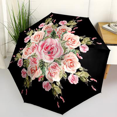 Rose Flowers  Automatic Folding Umbrella - Compact 8-rib Design, Durable for Outdoor Daily Use, A Perfect Gift