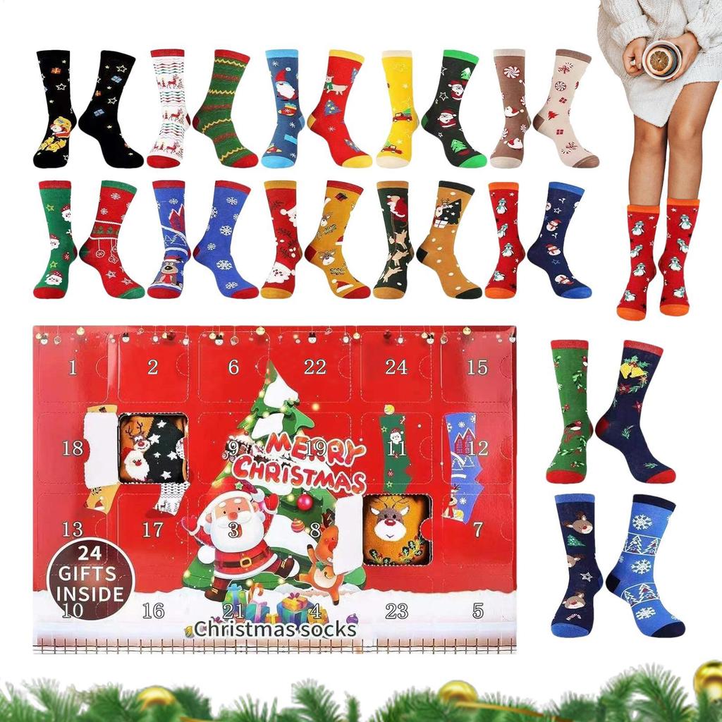 Christmas Cotton Socks Countdown Calendar 24-Day Advent Countdown Calendar With Socks For Family Gathering Friends Teens