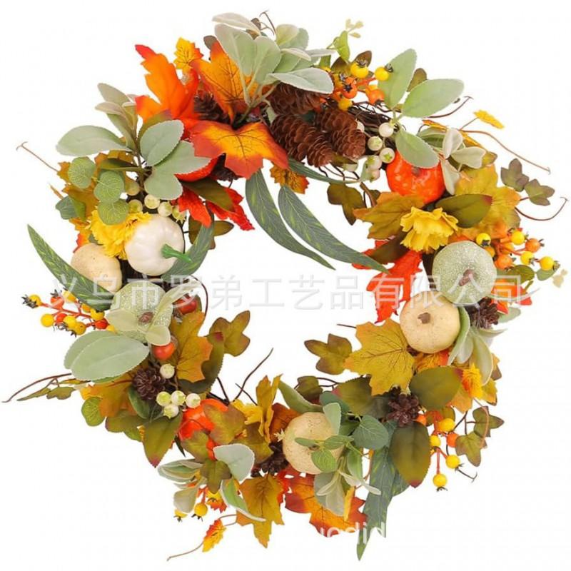 Harvest Wreath With Pumpkins Berries Vine Circle Halloween Thanksgiving Door Decor