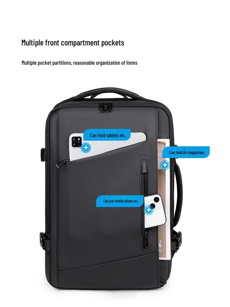 Men's Business Backpack: High-End, Expandable, Large Capacity, Water-Repellent Laptop Bag with Leather Film