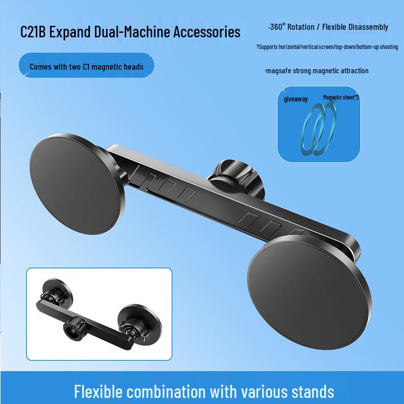 Dual-Camera Phone Holder: C21B Floor & Desktop Shooting Stand with 17mm Universal Ball Head