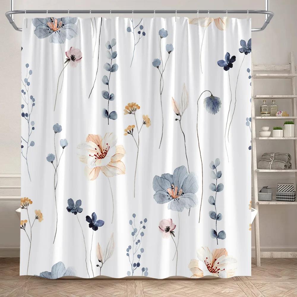 Eucalyptus Leaves Shower Curtains Autumn Brown Leaf Watercolour Plants Modern Bath Curtain Polyester Fabric Home Bathroom Deco
