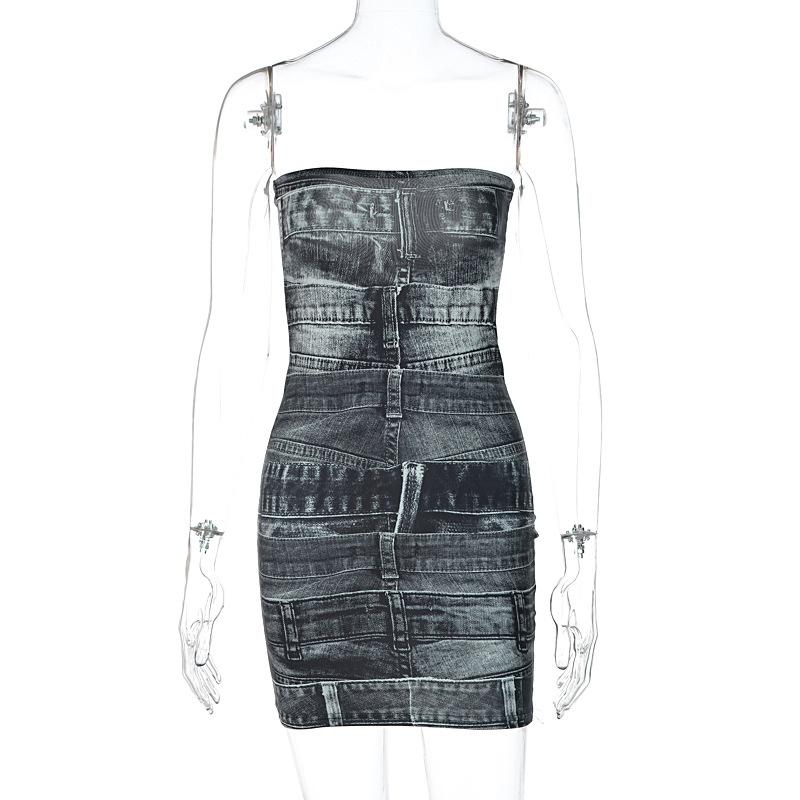 

2024 Модное облегающее платье с открытой спиной и запахом на бедрах для женщин с принтом L чёрный