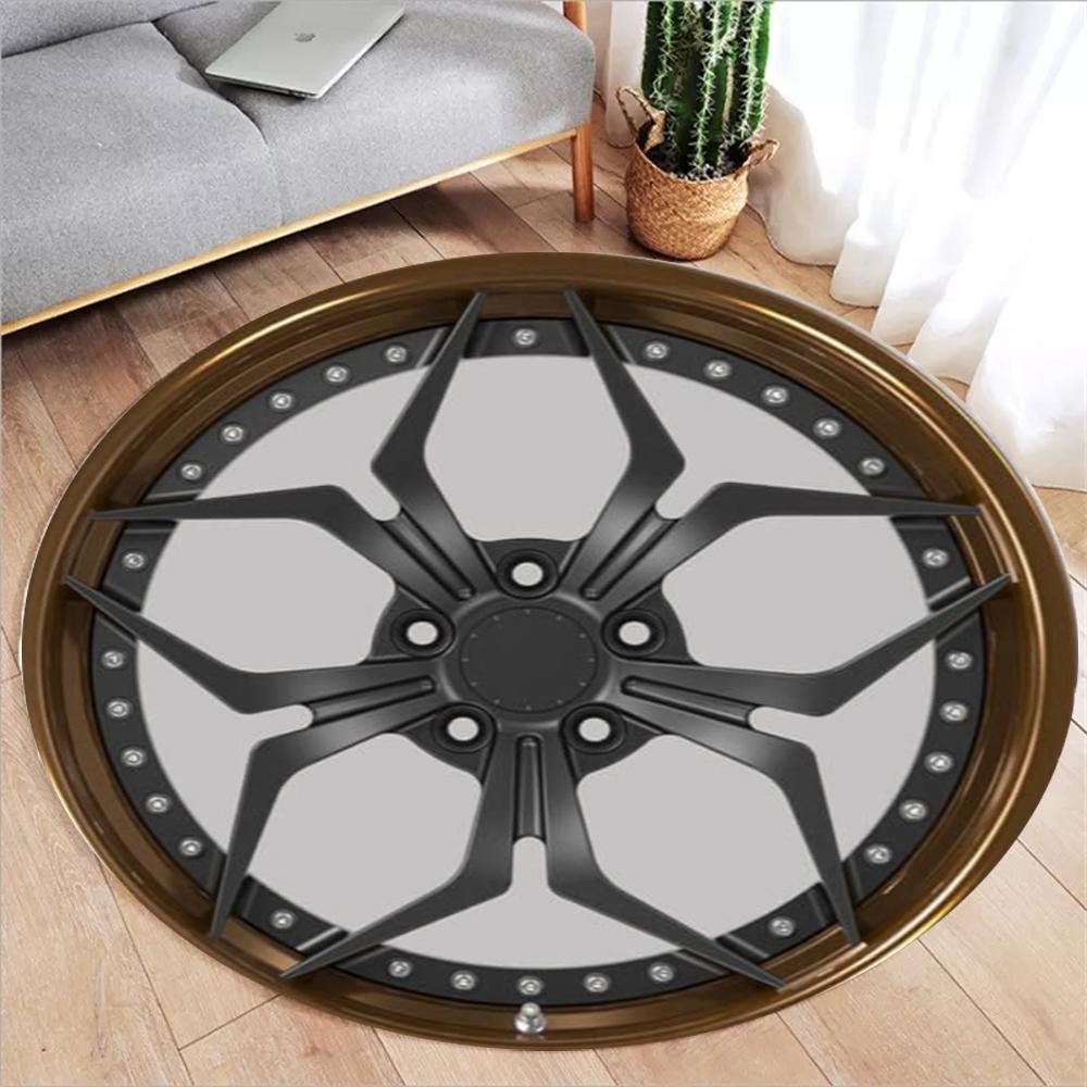 

Round Grey Retro-Style Rug with Gold Accents – Soft Holiday Decor for Living Room Bedroom Diameter 60cm