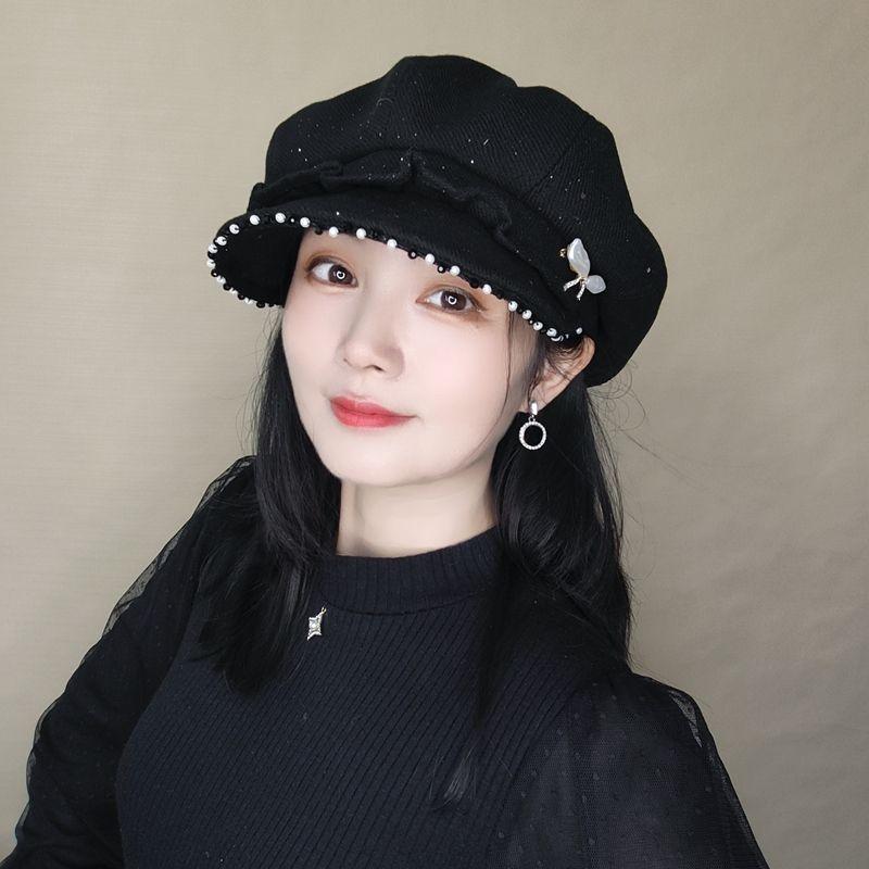 Hats Autumn Winter New Arrivals Bow-Tie Octagonal Caps Ladies' Duckbill Caps Nautical-Style Hats Fashionable Berets