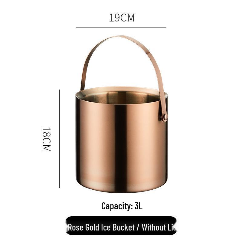 3L Double-Layer Insulated 304 Stainless Steel Ice Bucket with Thickened Handle for Wine & Beer