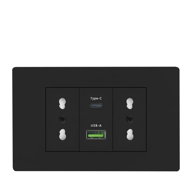 White/black embedded Italy Chile plug usb C wall socket,16A power strip, smart Type-c 20W fast charging socket adapter