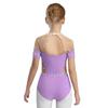 Kids Figure Skating Wear Short Sleeve Leotard Cutout Back Sheer Mesh Patchwork Shiny Rhinestones