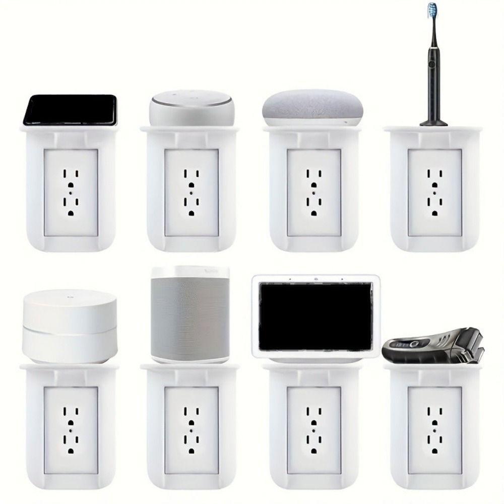 2PCS No Drilling Socket Holder Wall Mounted USB Rack Convenient Wall Outlet Shelf  Office