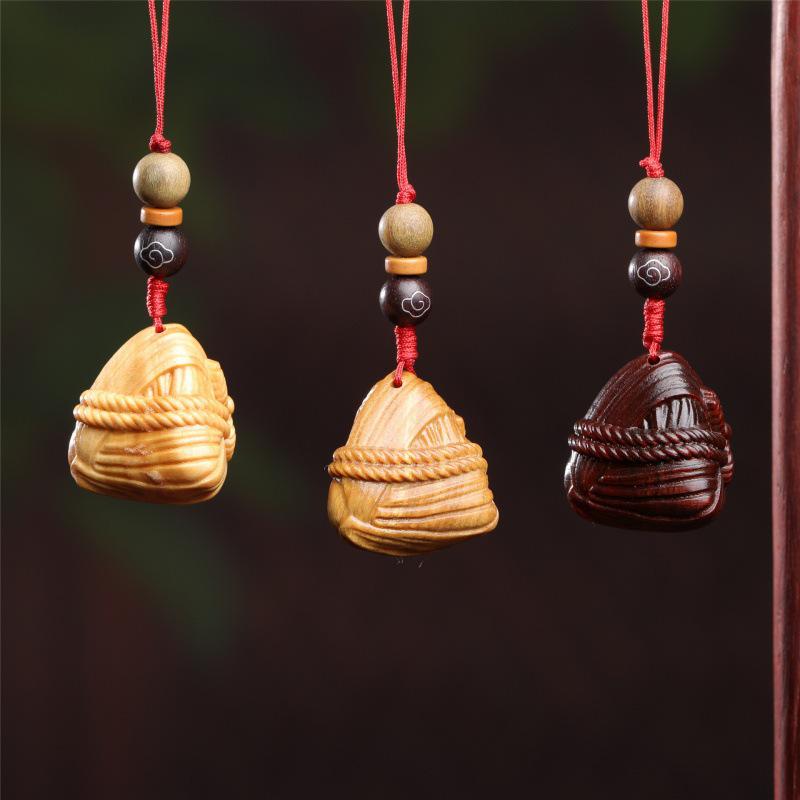 Dragon Boat Festival Scholar Zongzi Keychain Pendant - Wood Carving Handicraft Gift