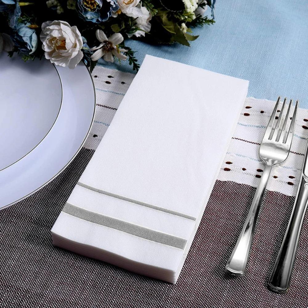 Serviette de table jetable en papier sans poussière 50 pièces Biodégradable Douce Serviette de table Imprimé rayé Jetable Serviette Mariage