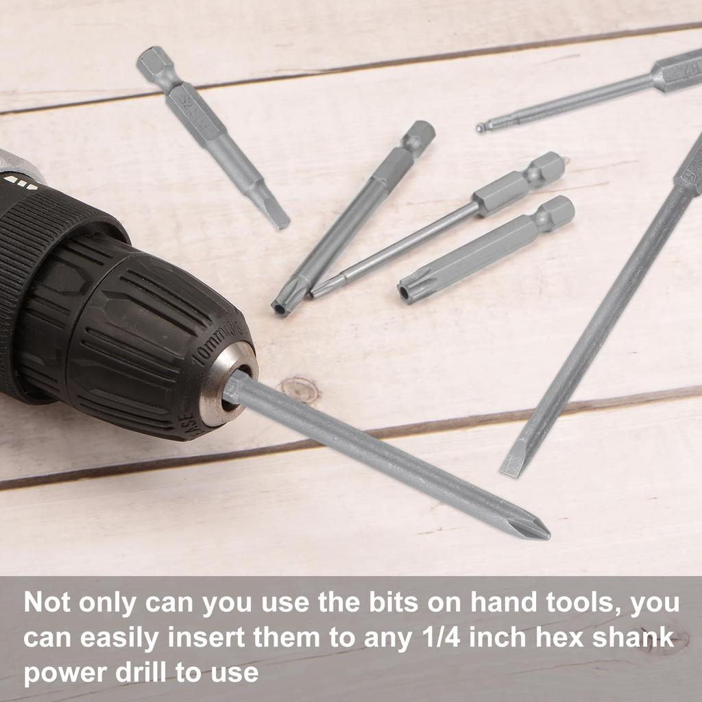 Uxcell Screwdriver Bit PH2 S2 Hex Magnetic Slotted Phillips Hex Torx Power Drill Bits 16-Piece Set, SL3/4/5/6, H3/4/5/6, (4/4.5/5.0/6.0), Steel, 1/4"