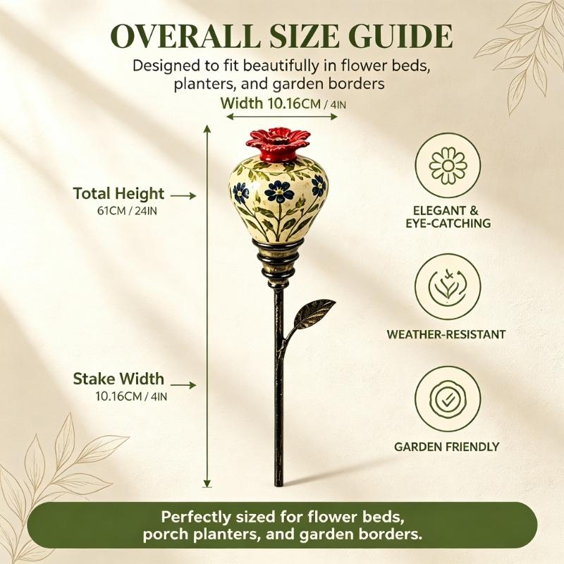 Plant-Themed Nectary-Bird Station with Pointed Ground Stake, Decorative Food or Water Point for Outdoor Lawn Placement
