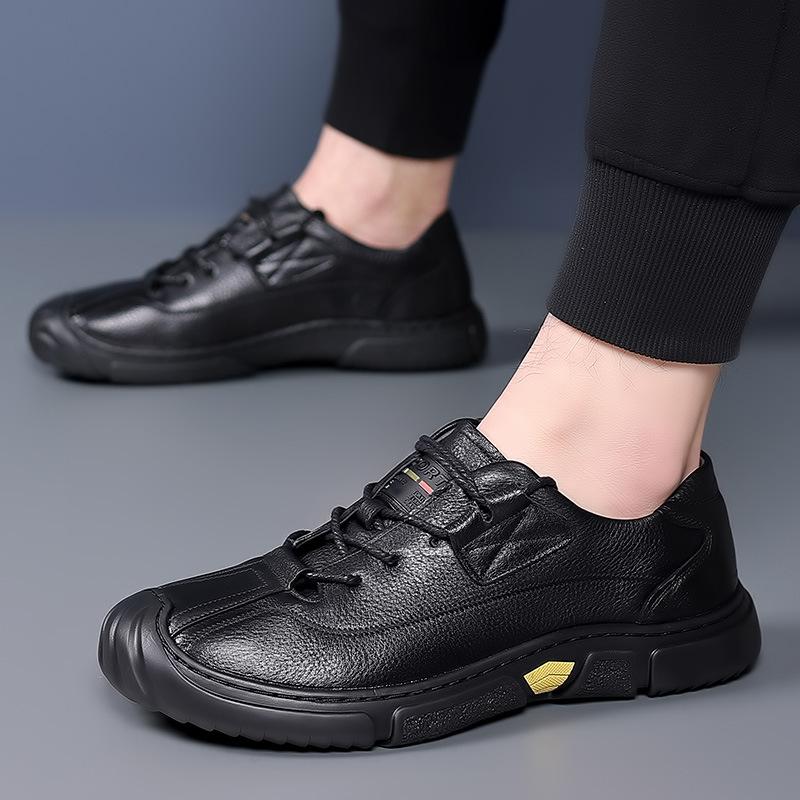 Men's Shoes Cowhide Baotou Genuine Leather Casual Leather Shoes Men Lace Up Soft Sole Mountaineering Shoes Loafers Man Shoe