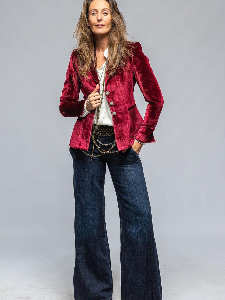 Versatile Velvet Blazer for Women, Retro Style Long Sleeve Outerwear Jacket with Pockets