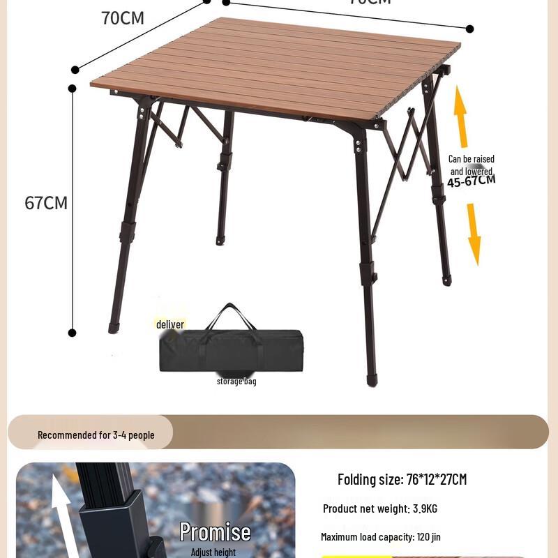 ZISIZ Foldable Adjustable Roll-Up Camping Table
