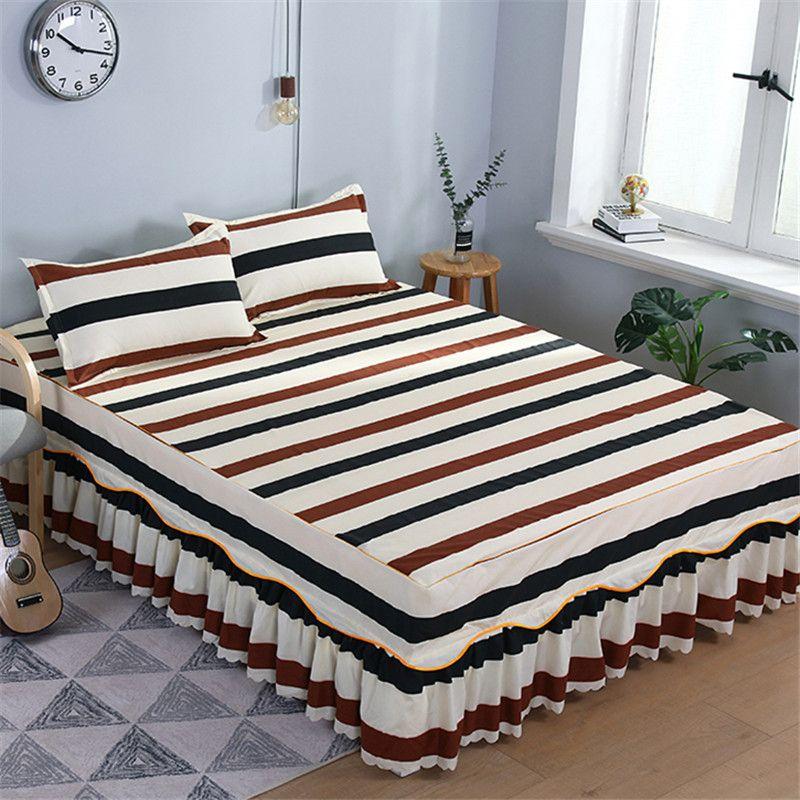 3PCS Bed Skirt Flower Printed Fitted Sheet Cover Home Graceful Bedspread Bed Linens Bedroom Decor Mattress Cover Pillowcase