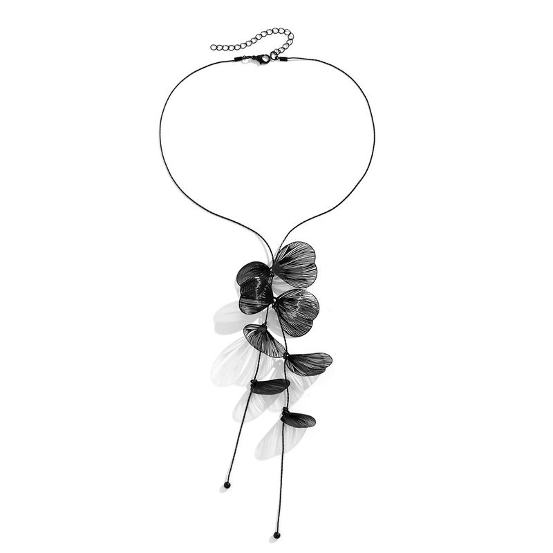 Tassel Ginkgo Leaf Gold Necklace Necklace Female Fashion 2024 Spring Trendy Special-Interest Design Deep V Sexy Ornament