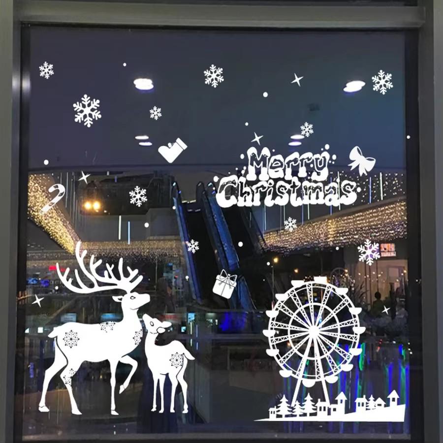 1 Set Santa Claus Elk Shop Hotel Christmas Window Double Sided Glass Sticker, Christmas, Halloween, Thanksgiving Day Gift Gift