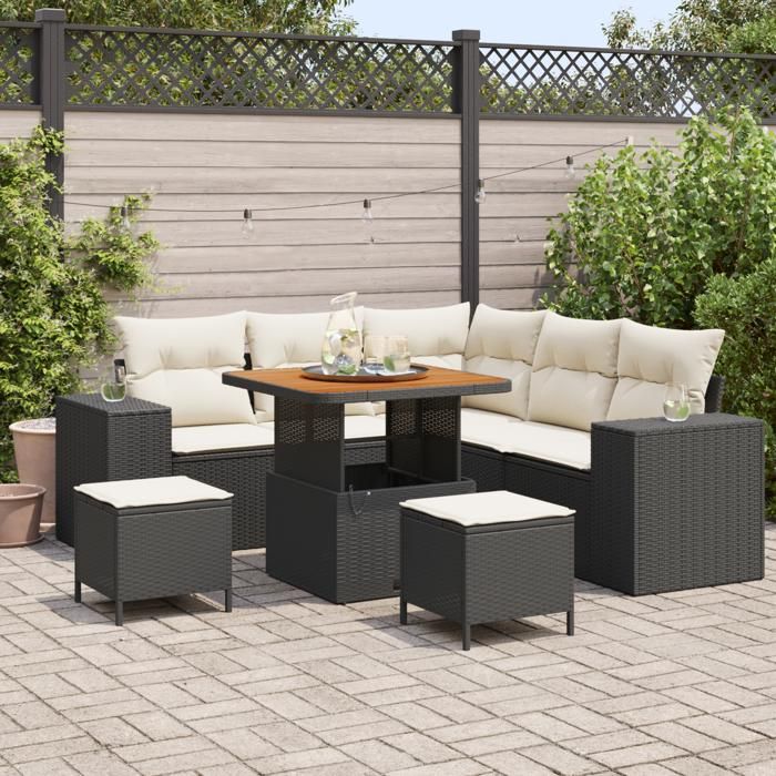 VidaXL Ensemble de canapé de jardin 8 pièces avec coussins noir poly rotin acacia 3363950