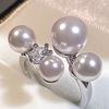 Women Ring French Style Adjustable Opening Finger Ring with Imitation Pearls Cubic Zirconia Design Jewelry Gift