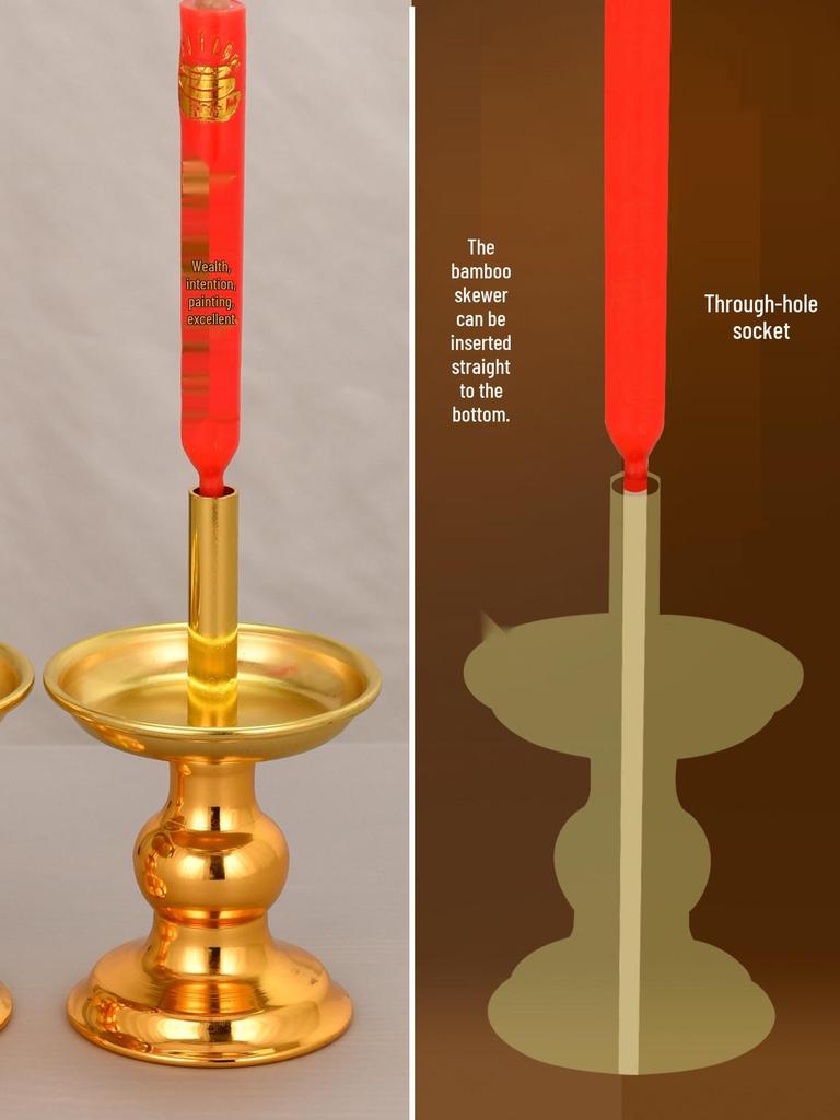 Bamboo and Alloy Candle Holder for Worship - Insertable Stand for Buddha or God