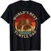 World's Best Turtle Dad Graphic Tee Retro Sunset Design Short Sleeve T Shirt Daily Wear
