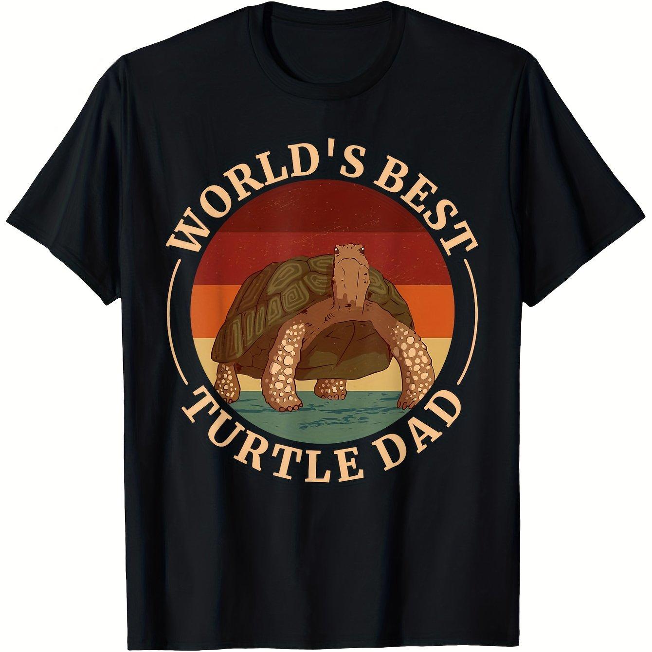 World s Best Turtle Dad Graphic Tee Retro Sunset Design Short Sleeve T Shirt Daily Wear S