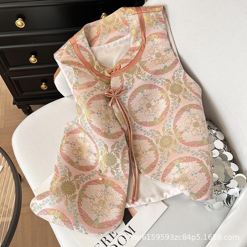 Sleeveless Vest Women's 2025 New Retro Satin Print Vest Top