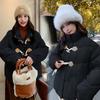 2025 new horn button padded jacket, women's short Korean cotton jacket, loose student cotton jacket, winter coat