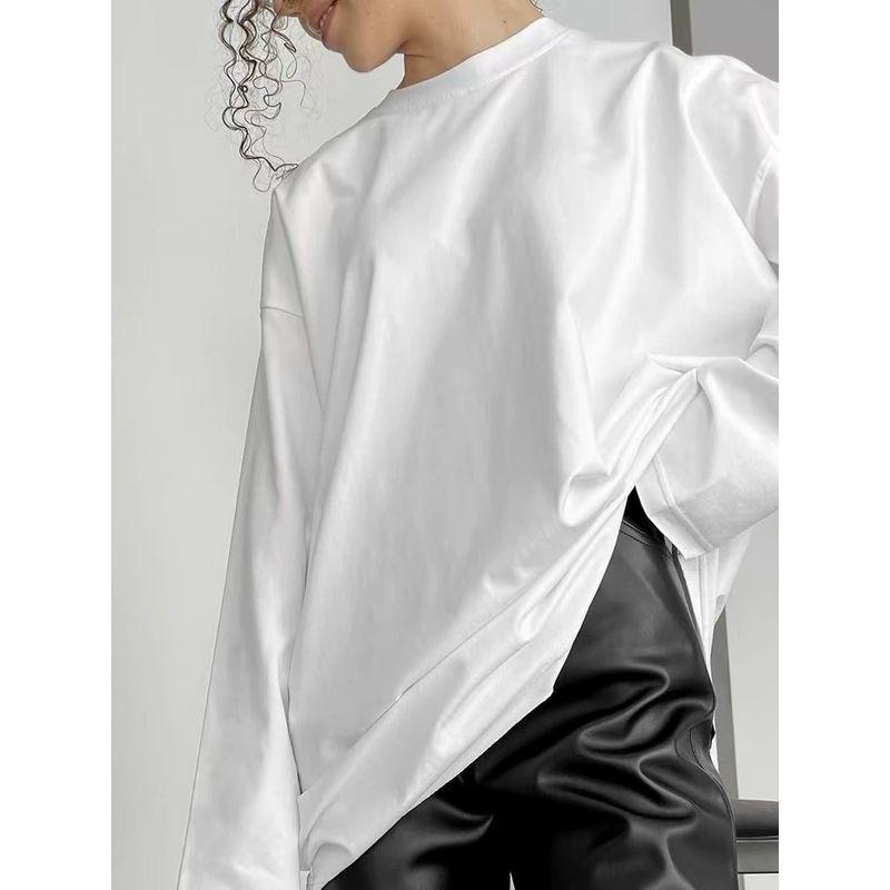 Fashion Wind New Arrival Loose-Fitting Solid Color Long Sleeves Cotton T-shirt Loose Solid Color Cotton T-shirt