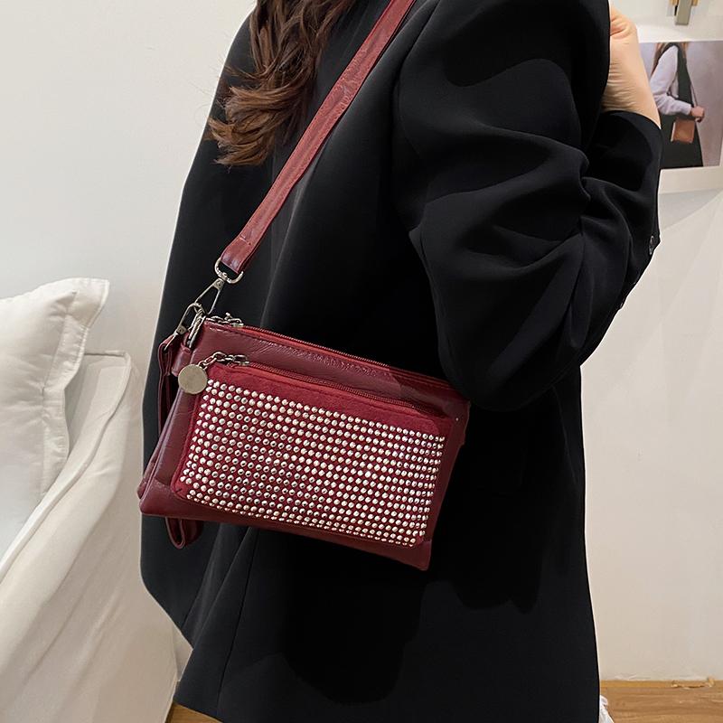 Women's Small Square Bag With Diamonds Shoulder Crossbody Bag