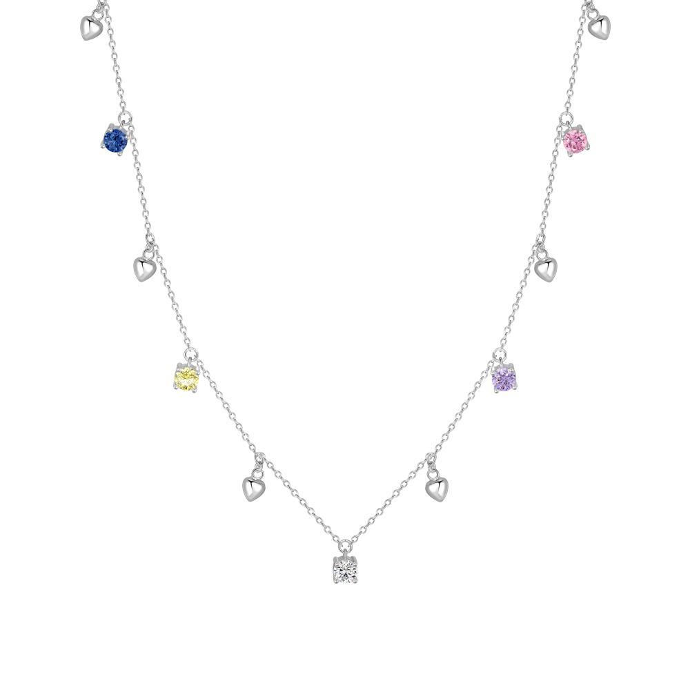 Colorful Heart Pendant S925 Sterling Silver Necklace, Women s Exquisite Dopamine Collarbone Chain S925 Silver