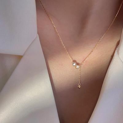 925 Sterling Silver Zircon Beads Tassel Necklace for Women Temperament Pearl Clavicle Chain Wedding Jewelry