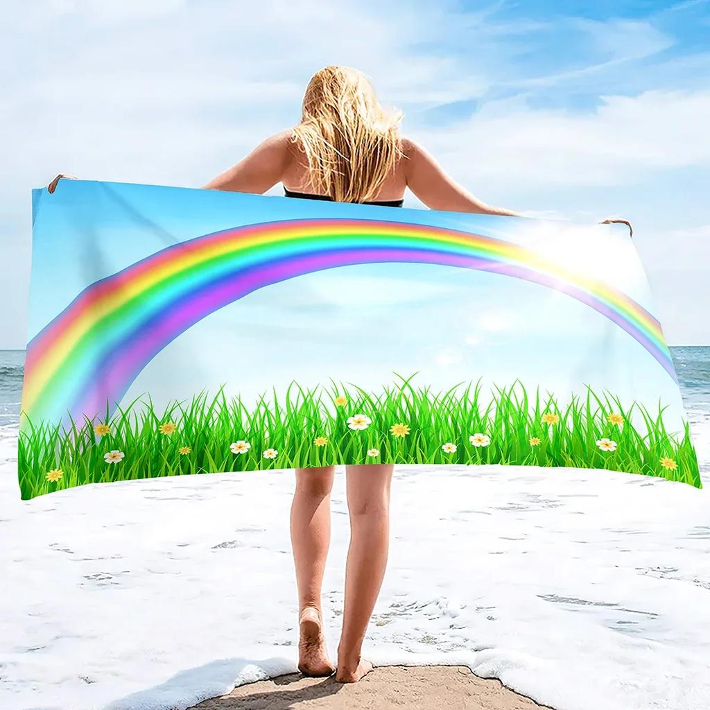 Beach Towel Rainbow Colors Printed Microfiber Beach Towel, Oversized Large Quick Dry & Sand Free Lightweight Towel Adults Towel