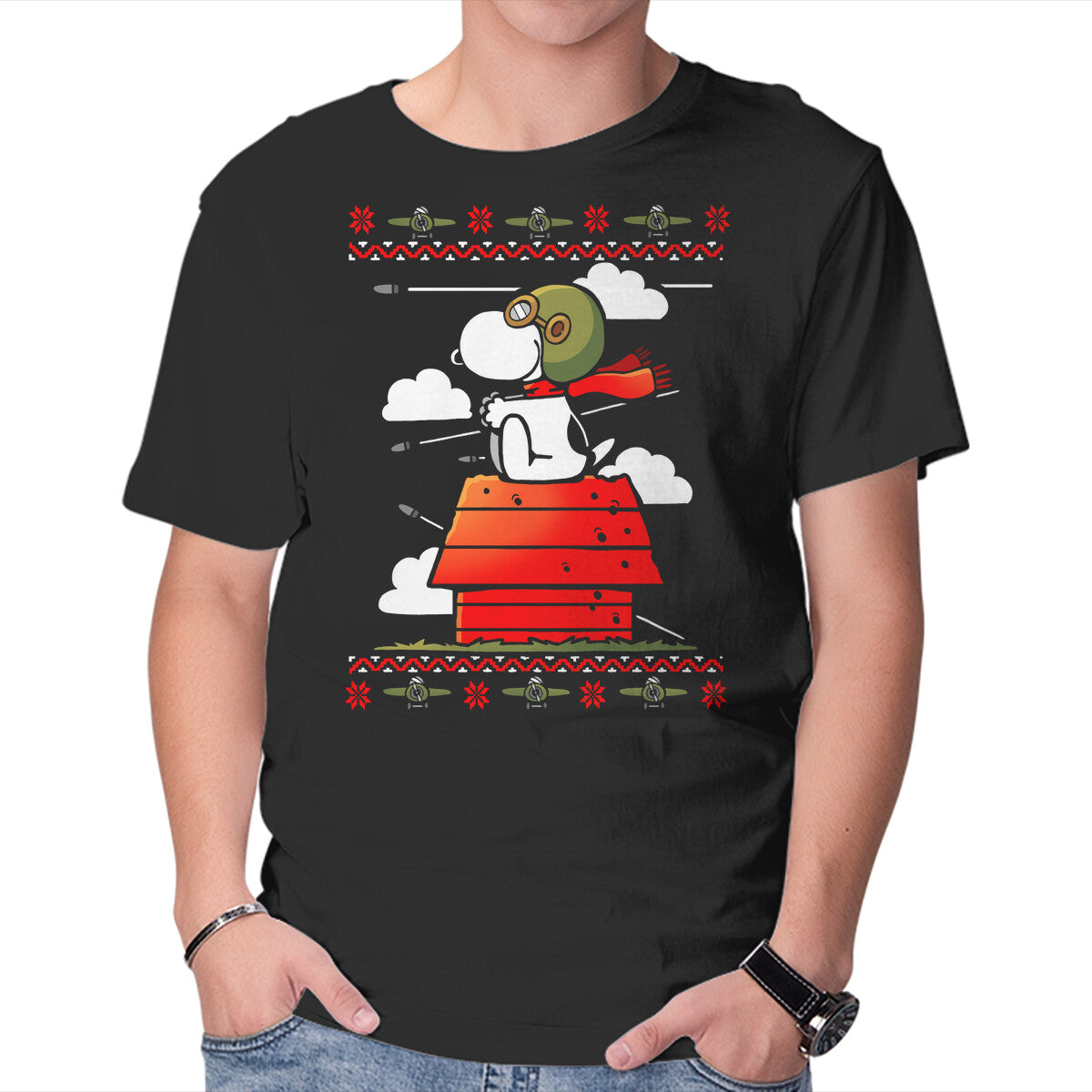 Unisex Crew Neck T-Shirt Red Christmas Ugly Sweater Graphic Short Sleeve Casual Tee XXL