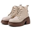GKTINOO Women Thick High Heel Boots Autumn Round Toe Chunky Platform 100% Genuine Leather Ankle Boots Ladies Zipper Short Boots