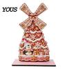 Handmade Christmas Atmosphere Props Windmill Wooden Ornament, Decorative Craft with Rotating Indoor Winter Holiday Display Blades, Figurine
