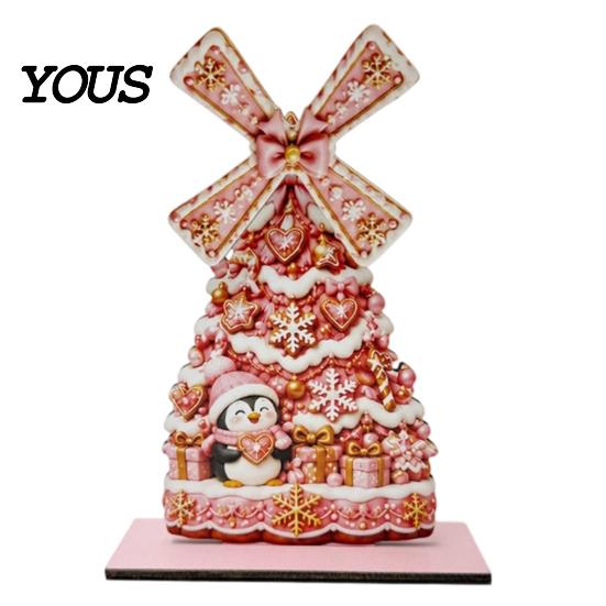Handmade Christmas Atmosphere Props Windmill Wooden Ornament, Decorative Craft with Rotating Indoor Winter Holiday Display Blades, Figurine