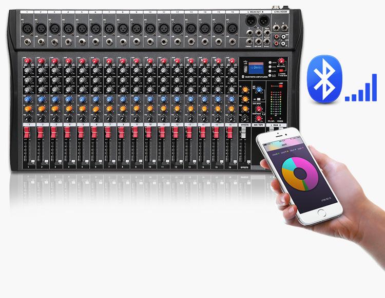 16-Channel Professional Karaoke Mixer with USB, Bluetooth, and Reverberation Effects for Stage Performance Monitoring