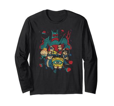 Spongebob Retro Superhero Group Poster Long Sleeve T-Shirt