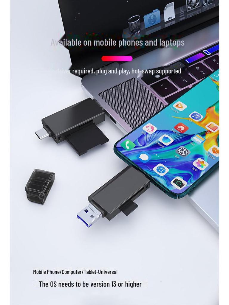 Metal OTG Card Reader for TF/SD Cards - Compatible with Apple, Android Type-C, and USB 2.0 Devices