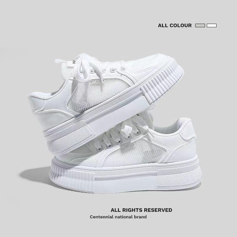 Dicksölig kleine weiße Schuhe Damen 2025 Sommer neue Studenten Mesh vielseitige Freizeitschuhe Muffinsohle lässige hohle Board-Schuhe